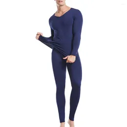 Men's Thermal Underwear 2 Pcs/Set Men Autumn Winter Set Elastic Soft Plush Long Sleeve V Neck Homewear Pyjamas Bottoming Suit