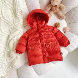 Down Coat Children Jacket 2023 Winter Solid Hooded Warm Mid Length Kids Girls Thicken Toddler Baby Outerwears
