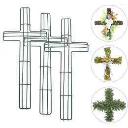 Decorative Flowers 3pcs Flower Wreath DIY Frames Cross Shaped Easter Making Rack