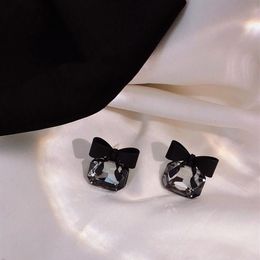 Stud 2021 Fashion Simple Design Joker Sweet Black Bowknot Women Earrings Geometric Square Earring Jewellery Birthday Gift281T