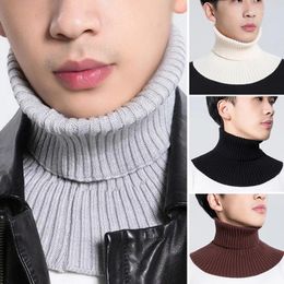 Scarves Men's Fake Collar Scarf Ribbed Knitted Elastic Wrap Warm Winter Cycling Windproof Ruffles Detachable Neck Guard