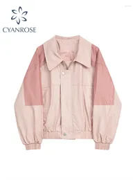 Women's Jackets Women Patchwork Pink Jacket Korean Style 90s Aesthetic Coat Fashion Streetwear Harajuku Vintage Loose Outerwear Top Clothes