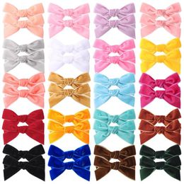 Hair Accessories 2pcs Girls Velvet Ribbon Bowknot Hairclips Solid Candy Color Dovetail With Full Wrap Fabric Hairpins Wholesale Headwear