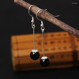 Dangle Earrings 925 Sterling Silver Vintage Obsidian Beads Drop For Women High Quality Lady Prevent Allergy Sterling-silver-jewelry