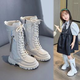 Boots Brand Kids High Girls Casual Shoes Fashion Chain Children Princess Mid-calf Soft Leather Riding Bota Feminina