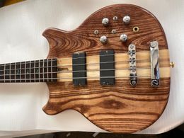 In Stocl Brown Ash 4 Strings Electric Bass Guitar Neck Through Body, 5 plies Neck, Chrome Hardware, Abalone Inlay