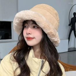 Berets Autumn Winter Thickened Plush Warm Fisherman Hat Women Cold Windproof Ear Protection Basin With Rolled Edges
