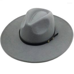 Berets Black/gray Wide Brim Simple Top Hat Panama Solid Felt Fedoras For Men Women Artificial Wool Blend Jazz Cap