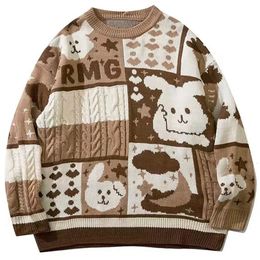 Men's Sweaters Vintage Cartoon Rabbit Sweater Men Japanese Style Pullovers 2023 Winter Harajuku Knitwears Loose Oversized Knitted 231202