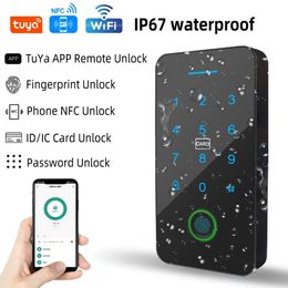 Kapı Kilitleri Tuya Akıllı Uygulama Erişim Kontrol Makinesi Cep Telefonu Uzaktan Kilidi NFC parmak izi şifre RFID Kart Kilit Denetleyicisi IP67 231202