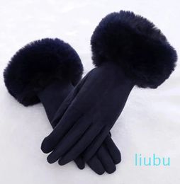 Five finger gloves women's leather touch screen driving winter warm gloves