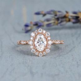 Wedding Rings Exquisite Rose Gold Plated Oval Cut Zircon Engagement Ring Princess Anniversary Jewellery White Lover's Gifts3139