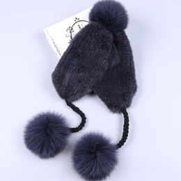 BeanieSkull Caps SUPPEV SDDTIO Women's Winter Mink Fur Hat Ear Flap Fox Fur Pom Bomber Hats Caps Russian Hat Ushanka Trapper Snow Skiing 231202