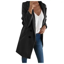 Women's Jackets Elegant Wool Blends Jacket Lapel Outdoor Windproof Long Woollen Slim Solid Colour Pockets Suit Coats Outerwear