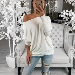 Casual Damen Lose Solide Bluse Damen Übergroße Baggy Pullover Tops Herbst Bodenbildung Shirts Slash Neck Batwing Sleeve Tops