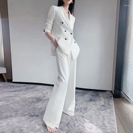 Women's Two Piece Pants Woman Double Button Blazers Work Jacket And Trousers Female Fashion Casual Office Ladies Clothing Elegant Suits G433