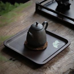 Tea Trays Japanese Bamboo Rectangular Home Tray Hand-Painted Leaf Board Simple Fruit Snack Pu 'Er Table