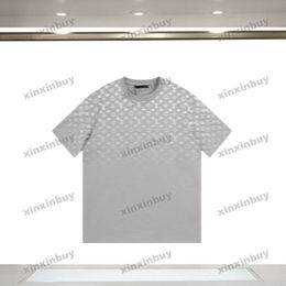xinxinbuy Men designer Tee t shirt Paris Letter gradient printing short sleeve cotton women Black white blue Grey S-XL