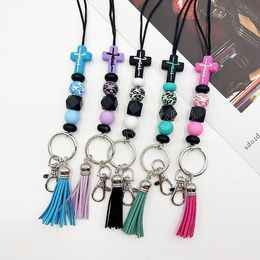 Colourful Cross Handmade Beaded Silicone Key Chains Necklace Fashion Keyring Women Men New Car Bag Key Chains Pendant Necklace