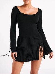 Casual Dresses Women Long Sleeve Sweater Dress Crew Neck A Line Ribbed Knit Short Fall Winter Trendy Mini