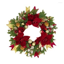 Decorative Flowers 16 Inch Christmas Wreath Artificial Poinsettia Pine Cones Hanging