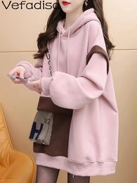 Women's Hoodies Vefadisa 2023 Autumn Winter Hooded Sweater Coat Fashion Loose Design Pink Hoodie Trendy Girl Wear ZY3617