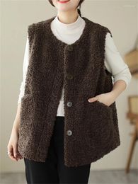 Women's Fur Korean Sleeveless Faux Coat Women Vest Autumn Winter 2023 Oversized Button Down Jacket Ladies Vintage Warm Outerwear