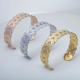 Bangle Stainless Steel Personalized Plant Leaf Fashion Women's Bracelet Pattern Cuff Birthday Jewelry Gift