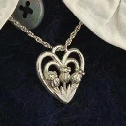 Pendant Necklaces Silvery ColorTulip Heart Necklace Female Fashion Sweet Double Layered Heart-shaped Personalized Versatile Collar Chain