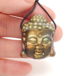 Charms Natural Labradorite Buddha Carving Pendant Flashy 231202