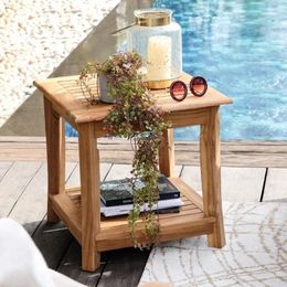 Camp Furniture Outdoor Tables Mosko Teak Wood Patio Side Table With Shelf 20.25 X 20.00 Inches