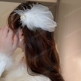 Feather Hair Clip Elegant Ladies White Feather Duckbill Clip Fairy Headdress Fashion Wedding Dance Perform Party Hairpin