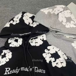 Fashion Mens Readymade Hoodie Autumn and Winter. Denim Tears Hoodies Flower Puff Printed Distressed Hoodie Sweatshirt Men Top Pullover 542