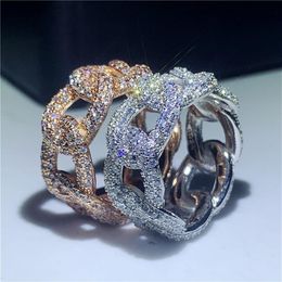 Luxury Cross Hip Hop Unique Brand Vintage Jewellery 925 Silver&Rose Gold Fill White Clear 5A Cubic Zirconia Party Women Wedding Ring292e