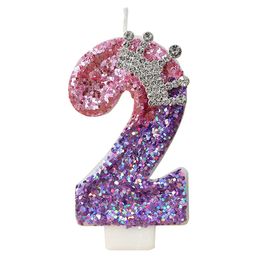Cake Tools Number 2th Birthday Candle Princess Crown Themed for Party Large Cute Candles Topper Decoration 231202