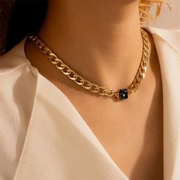 Pendant Necklaces Boho Choker Chain Gold Color Punk Flat Thick Square Crystal Necklace For Women Vintage Fashion Multilevel Jewelry