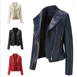 Women's Leather Jackets Slim-fit Wind-resistant Zippered Red Motorcycle Elegantly Wear