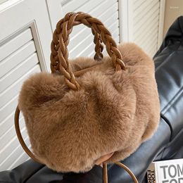 Evening Bags Solid Colour Plush Women's Shoulder Bag Fashion Faux Fur Female Crossbody Sweet Soft Ladies Fluffy Tote Handbag Purse Clutch