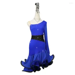 Stage Wear Latin Dance Dress Competition Blue Costumes Skirt Performing Adult Customise Children Red Matador Split Skirtes