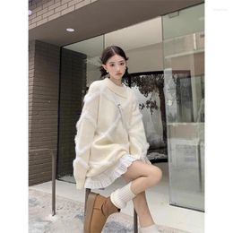 Women's Sweaters Women White Clothing Vintage Knitting Sweater Long Sleeve Cotton Casual Korean Fashion Baggy Female Off Shoulder Winter