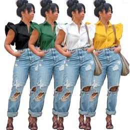 Women's Blouses Women Clothing 2023 Arrival Solid Colour Lotus Leaf Sleeve Petal Shirt Top