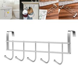 Hooks Rails 5 Over The Door Stainless Steel Hanger Clothes Towel Storage Holder Bathroom Organiser Rack Coat Hat 231202