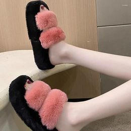 Slippers Color Blocking Female Outerwear Autumn/Winter Korean Version Versatile Thick Sole Plush One Line Home