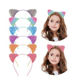 Glitter Cat Ears Headband Kitty Headband for Girls and Women Sparkly Hair Metal Hoop Shiny Hairbands Hair Accessories for Daily