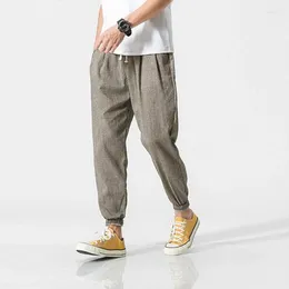 Men's Pants 2024 Mens Cotton Linen Summer Harajuku Hip Hop Harem Casual Solid Colour Loose Joggers Trousers Men Lantern