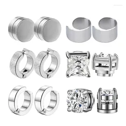 Stud Earrings 1/6 Pairs Magnetic For Men Stainless Steel Magnet Clip On Non Piercing Inlaid Cubic Zirconia Hoop Earring