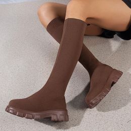 Boots Knitted Woman Knee High Boots Stretch Sock Boots Platform Women Shoes Autumn Winter Slim High Heel Round Toe Ladies Long Boot 231202