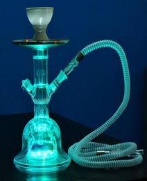 Hookah Shisha Bong Smoking Pipe Set Cool Ceramic Bowl LED Arab Stem Glass Vase Tools 3 Colours 126inch Height One Hose pumpkin dia3715509