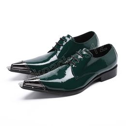 Green Leather Dress Shoes Men Italian Style Pointed Toe Men Shoes Lace-up Party and Wedding Shoes Men