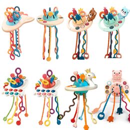 Mobiles Development Baby Rattle Teether Toys Montessori Silicone Pull String Games 1 Year Teething For Babies 6 12 Months 231202